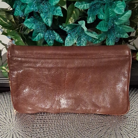 Tory Burch Brown Leather Clutch with Gold Chain, GUC - Picture 2 of 6